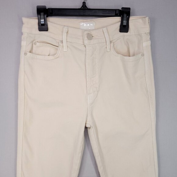 MOTHER High Waisted Rascal Ankle Fray Jeans Womens 27 Chalk It Up Ivory Stretch - Picture 3 of 16